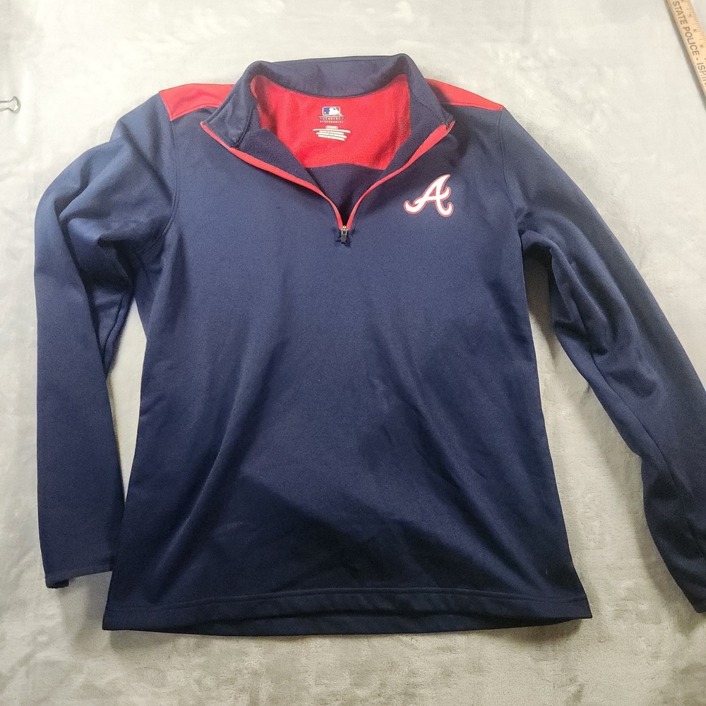 MLB Genuine Merchandise Atlanta Braves 1/4 Zip Pullover Athletic Medium Navy Red